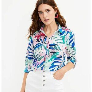Loft Palm Everyday Shirt Floral Button-Up Shirt Women Small Cotton‎ Cruise NWT